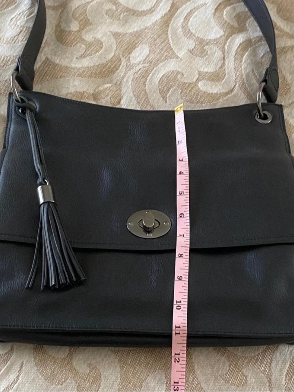 RACHEL Rachel Roy Black Leather-Look Crossbody with Tassel